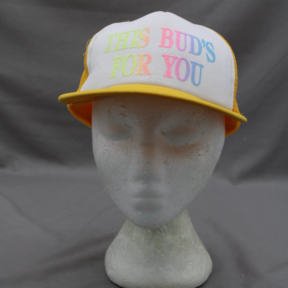 Vintage Screened Trucker Hat - This Buds For You Puffer Graphic - Adult Snapback